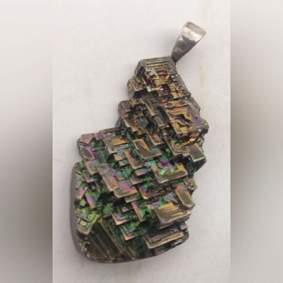 Bismuth Crystal Iridescent Rainbow Metal Jewelry Silver Vintage Natural - Picture 9 of 15